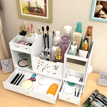 

Multi functional Dresser Desktop Drawer Mirror Cosmetic Storage Box Skin Care Jewelry Storage Rack Cosmetic Case ZP7251457