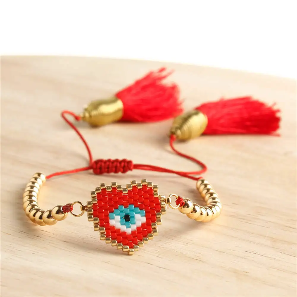 Boho MIYUKI браслет с сердцем 3 звезды Pulseras Mujer браслеты красные хрустальные ювелирные изделия для женщин кисточкой ручной работы Тканые повязки