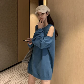 

Lazy style strapless off shoulder sweater female oversize loose autumn winter pullover sweaters knitting shirt streetwear tops