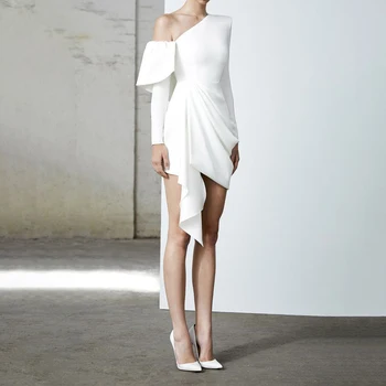 

2019 New Style Oblique Collar Backless Mini dress sexy women Ruffles celebrity body con dresses Wholesale