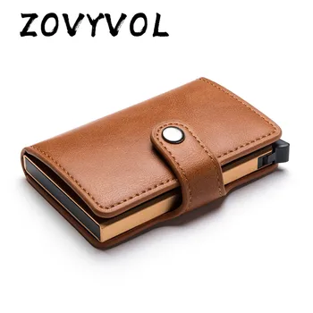 

ZOVYVOL Hasp PU Leather Casual Card Holder Protector Smart Wallet Metal RFID Aluminum Box Slim Men Women Card Case