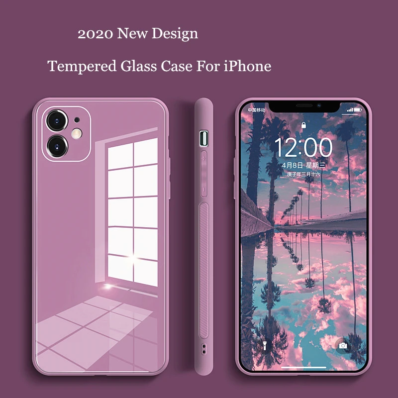 Square Tempered Glass Phone Case For Iphone 11 12 Pro Max Anti Knock Baby Skin Fram Case For Iphone Xs Max X Xr 7 8 Plus Cover Phone Case Covers Aliexpress