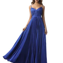 Элегантное платье для выпускного вечера темно-Королевское синее платье на тонких бретелях ТРАПЕЦИЕВИДНОЕ плиссированное платье на молнии до пола вечернее платье для выпускного вечера