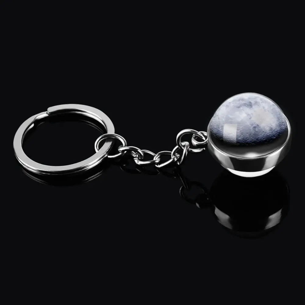 Полная луна металлический брелок ручной работы Вселенная планета брелок двухсторонний стеклянный шар подвеска брелок рождественские подарки - Цвет: Style 1