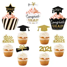 Klasse von 2021 Kuchen Topper Congrats Grad Cupcake Wrapper für 2021 Promotionen College Feier Party Geburtstag Kuchen Dekorationen