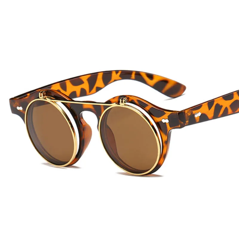 5-Leopard-Tea XaYbZc, Модные Винтажные круглые солнцезащитные очки в стиле стимпанк, Классические двухслойные дизайнерские солнцезащитные очки - Цвет линз: 5-Leopard-Tea