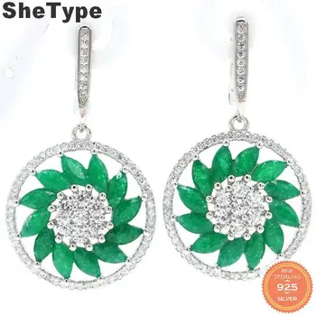 

40x23mm Elegant 11.72g Created Rich Blue Aquamarine Real Green Emerald Natural CZ Woman's 925 Sterling Silver Earrings