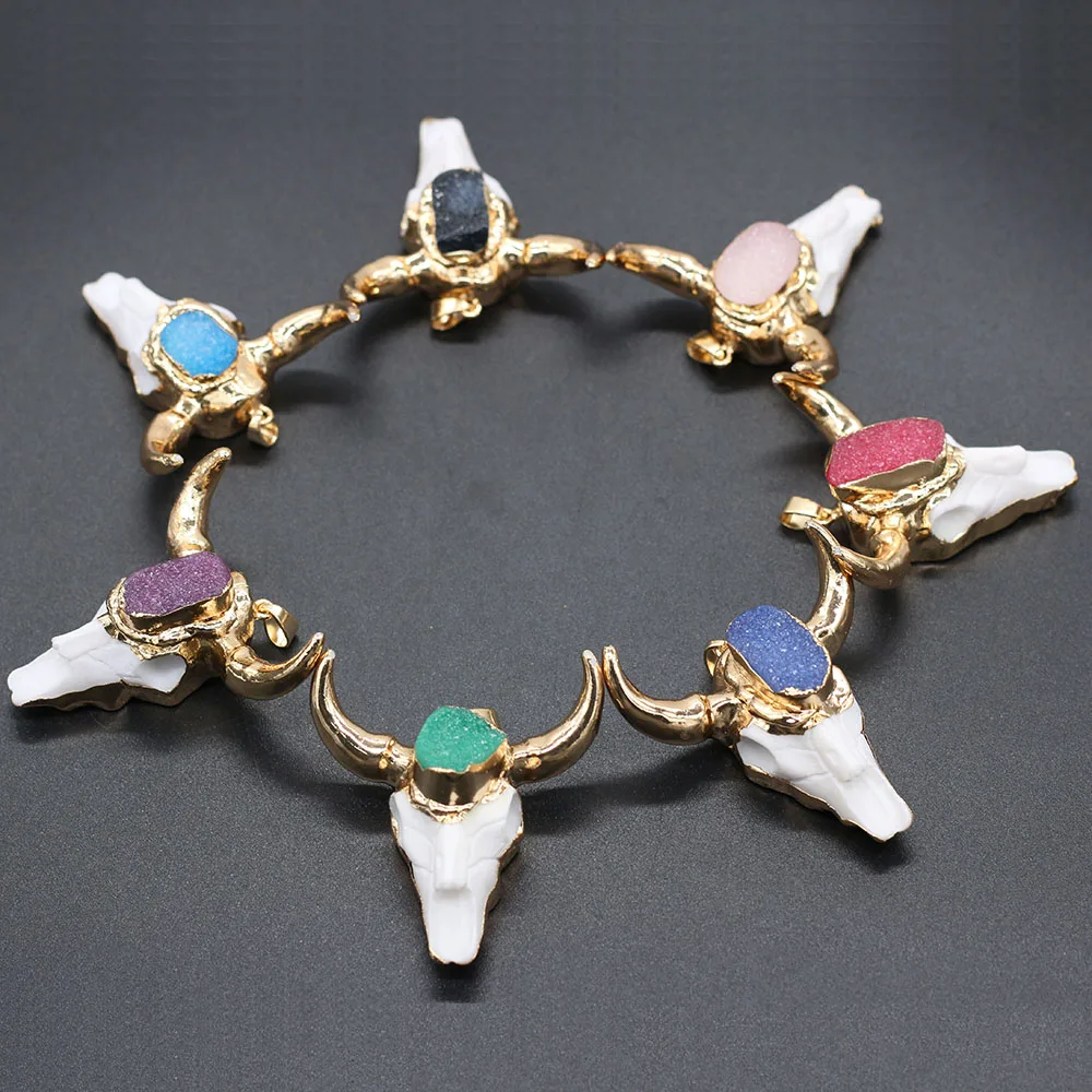 

New Style Cow Bone Pendant Cow-head Shaped Crystalline Germ Pendant For Jewelry Making DIY Necklace Bracelet Accessory