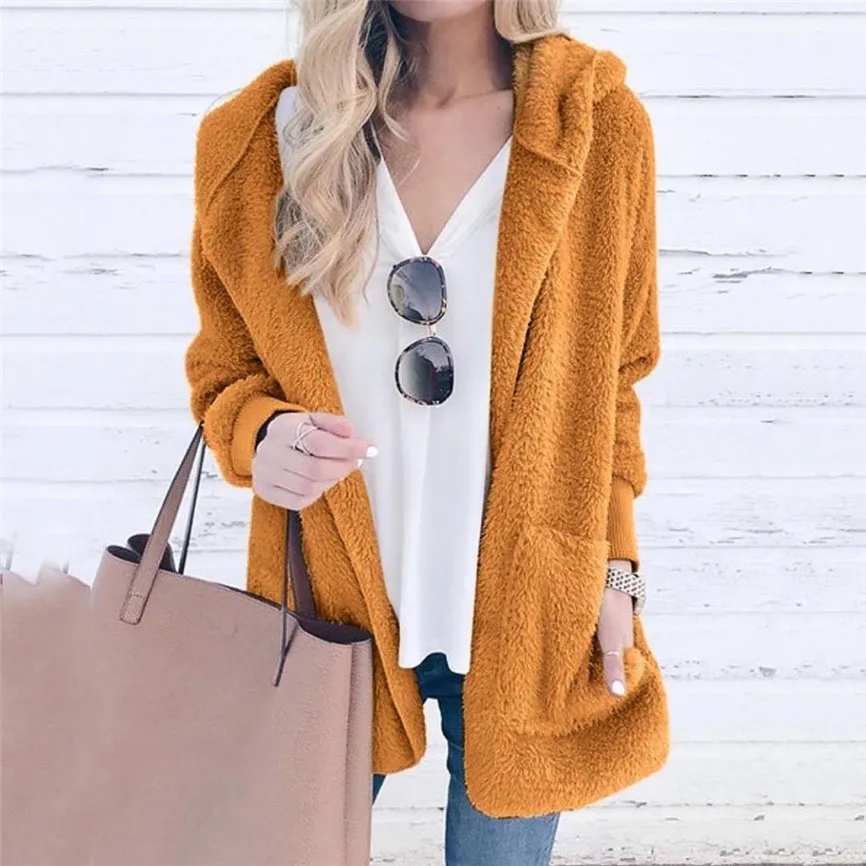 

Outwear Clothes Short Bomber Jacket Autumn And Winter New Solid Color Plush Hooded Fashion Cardigan Coat Female Hooded Jacket
