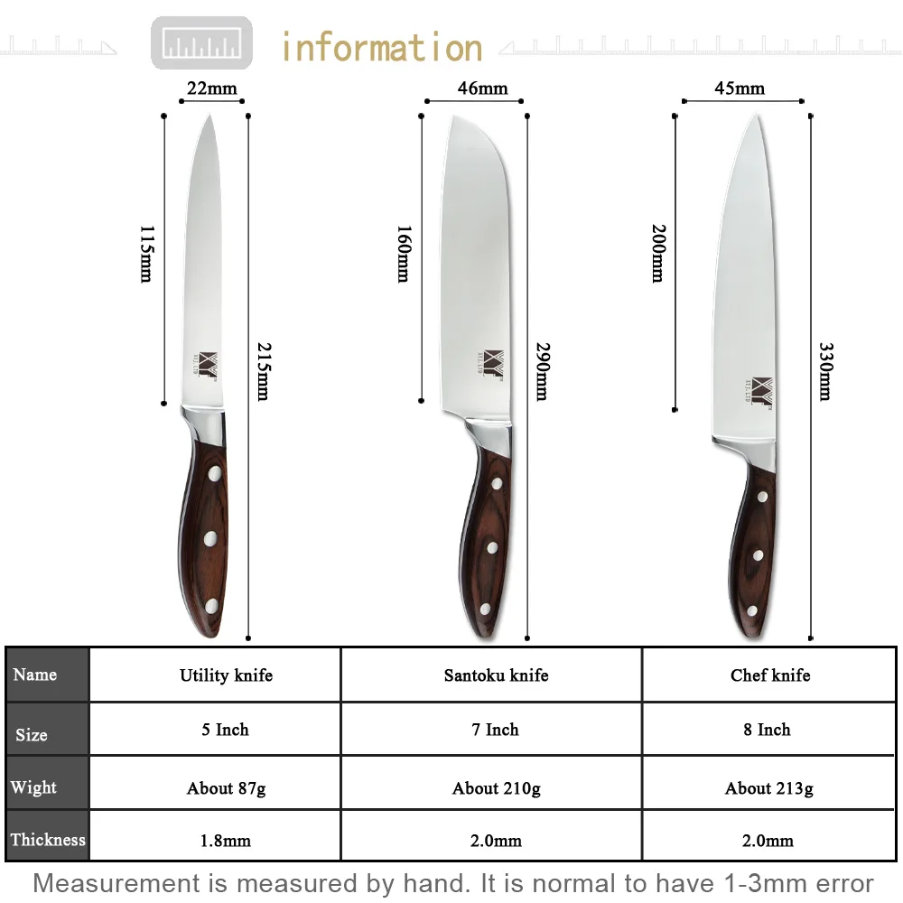 XYj 8 ''шеф-повара 7'' сантоку 5 ''кухонные ножи из нержавеющей стали 7cr17 супер острое лезвие цветные кухонные ножи с деревянной ручкой