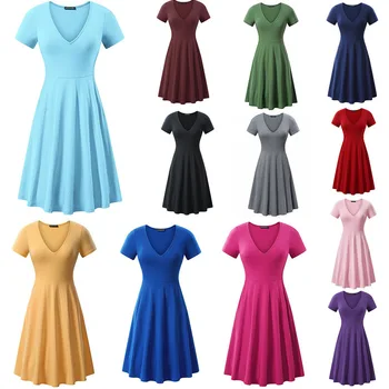 

Daily OWLPRINCESS 2019 Summer plus Size Solid Color and V-neck Short Sleeve Simple and Comfortable Loose Dress