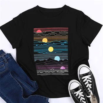 

Color Sunset T Shirt Women Summer Tops Tee 2020 Fashion Short Sleeve T-shirt Casual O-neck Tee Shirts Women Clothes New Female T