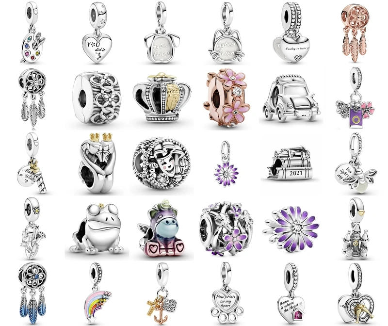 925 Sterling Silver Triple Dangle Charm Pandora Charm Heart Cross