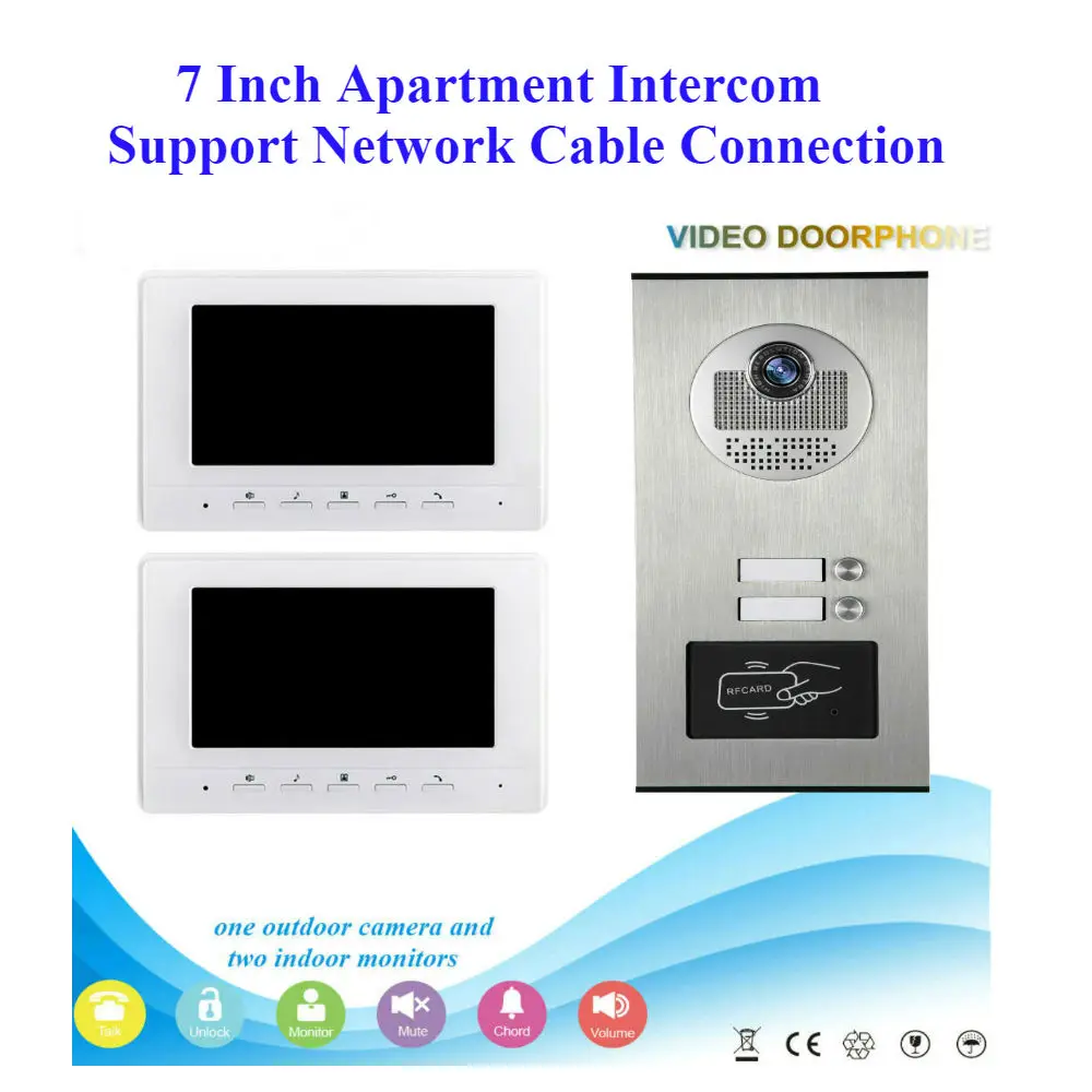 wireless door intercom SmartYIBA 7"Apartment Video Call Doorbell Doorphone Network Cable Connect Video Intercom RFID Camera For 2 to 6 Units Rooms door video intercom Door Intercom Systems