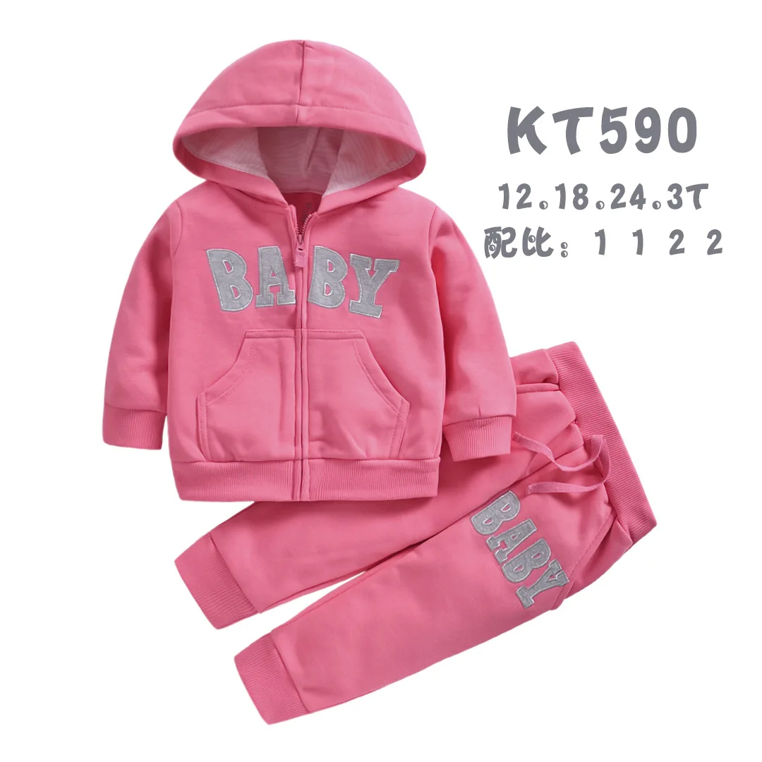 HereNice/Детский комплект из двух предметов для маленьких мальчиков и девочек; розовый, красный; сезон осень-весна-зима; толстовка; одежда с капюшоном - Цвет: KT590