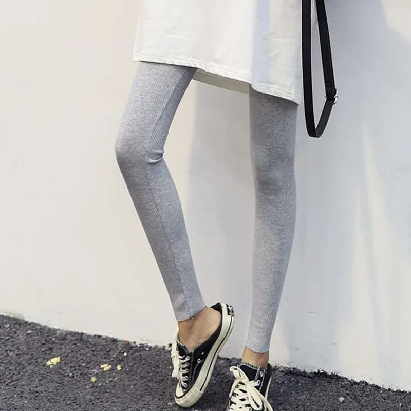 

Autumn Solid Leggings Thin Nine-point Thread Thin Vertical Stripes Leggings Breathe And Raise Hips