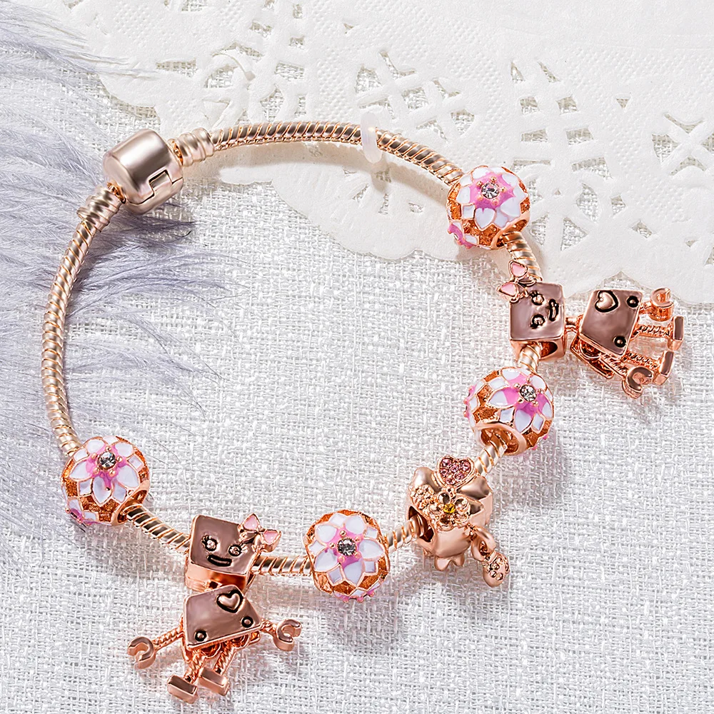 

2019 NEW Women's Popular Bracelets Golden Color Crystal Beads Bracelets Robot Ferris Wheel Heart Beads Bracelets Gifts Hot Sell