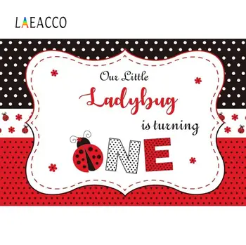 

Laeacco Baby Cartoon Our Little Ladybug Is Turing One Dots Poster Kid Photography Background Photo Backdrop For Photo Studio
