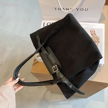 

New 2020 Top-Handle Personality Shoulder Women Composite Famale Handbag Canvas Tote Solid Bags Lady Handbags Girl Bag For Lady