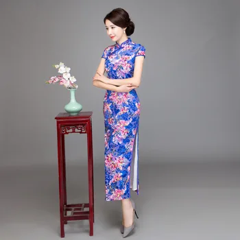 

Sexy High Split Female Qipao Novelty Flower Cheongsam With Velour Classic Chinese Style Party Prom Gown Vintage Button Vestidos