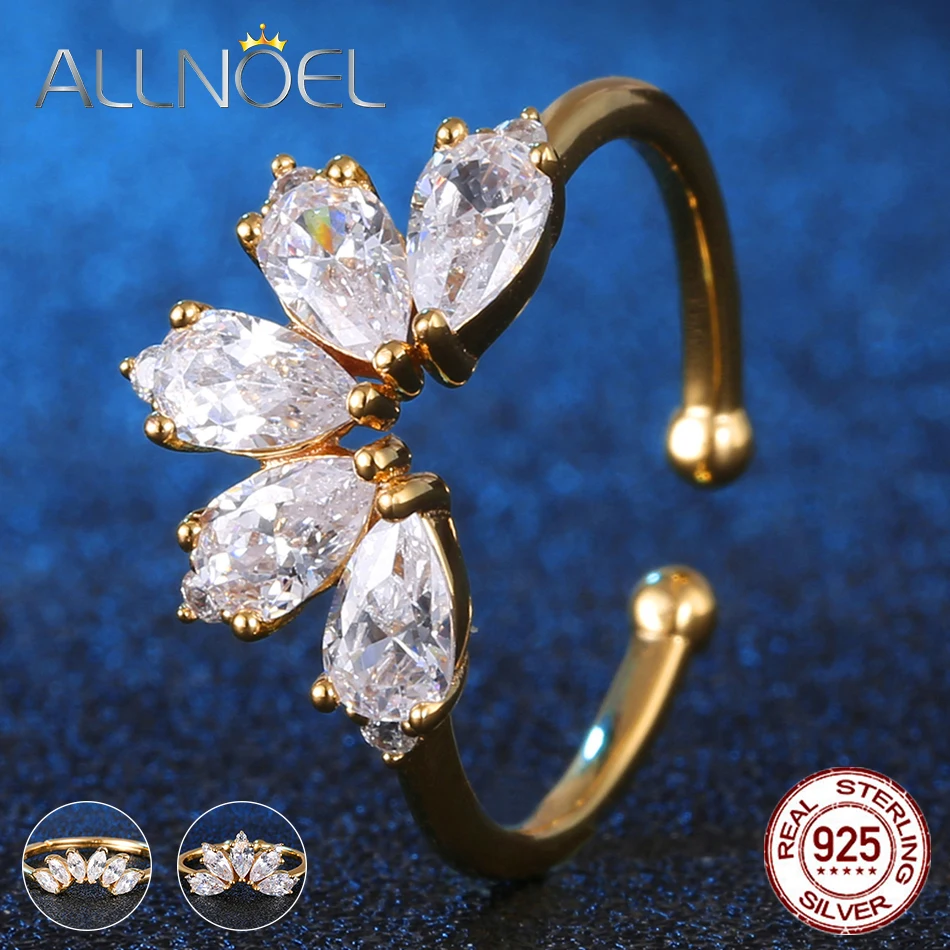 ALLNOEL, серебро 925, Ювелирное кольцо с цирконием для женщин, драгоценные камни, желтое золото, цвет, для свадьбы, помолвки, изысканные ювелирные изделия