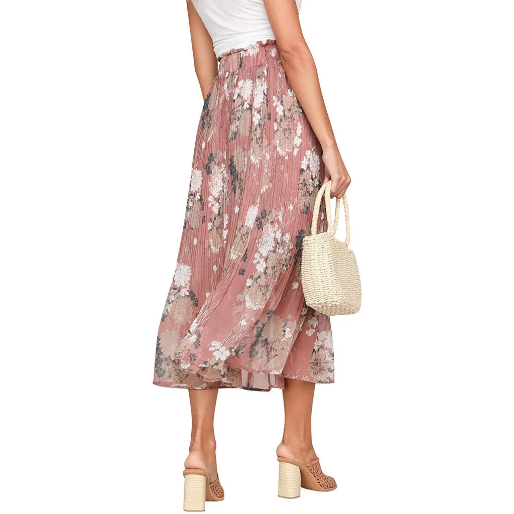 Summer New Fashion Vintage Bohemia Chiffon Floral Printed Women Boho Maxi Beach Party Loose Flare Skirt d2