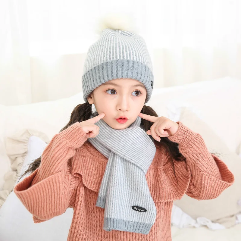 Maylisacc/детский шарф с помпоном для 4-8 лет, комплект из двух предметов, осенне-зимние теплые корейские аксессуары для мальчиков и девочек