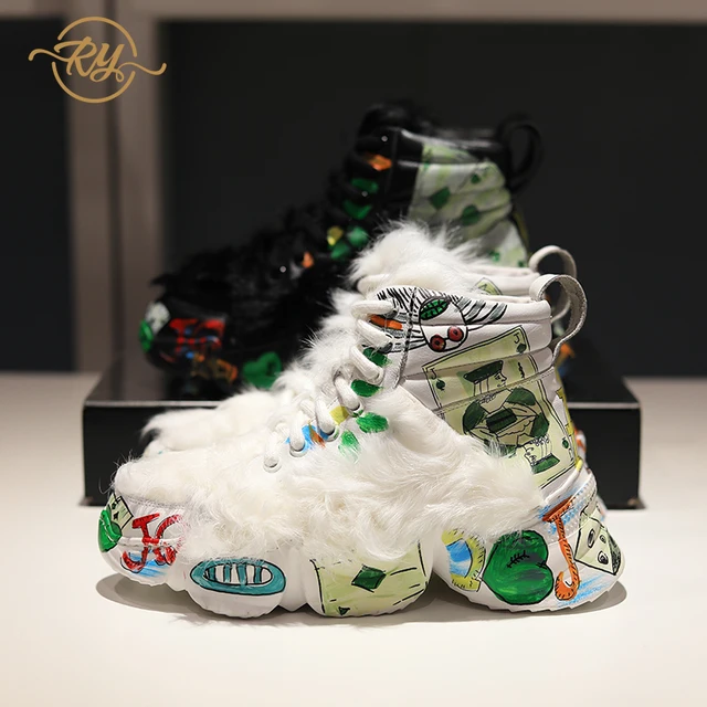 US $80.05 RYRELAA women fashion sneakers women 2018 Genuine Leather Wool womens shoes ins style winter wedge