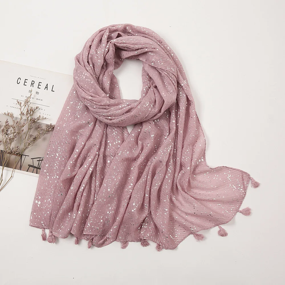 

Big Size Plain Glitter Tassel Viscose Shawl Scarf Lady High Quality Wrinkle Wrap Pashmina Stole Bufandas Muslim Hijab 190*85Cm