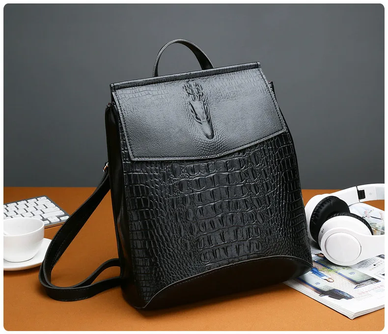 Аллигатор женский рюкзак женский мягкий кожаный высококачественный накидка сумки для путешествий роскошный бренд простая школьная сумка для девочек колледжа