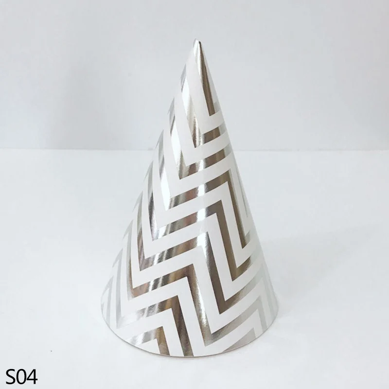 S04 silver striped 10 шт./компл. цвета: золотистый, серебристый полосатый резиновые сапоги с рисунком в горошек, со звездами и Бумага вечерние шляпа шапки Дети День рождения ребенка душ событие декоративная бумага для вечеринок шляпа - Цвет: S04 silver striped