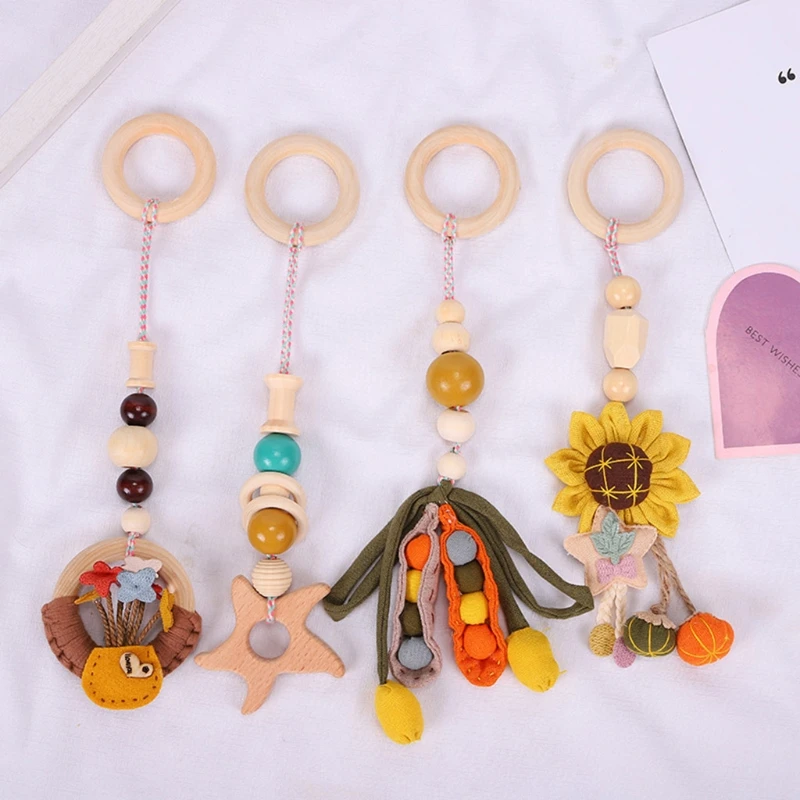 Baby Play Gym Frame Wooden Beech Activity Gym Frame Stroller Hanging Pendants Toys Teether Ring Nursing Rattle Toys Room Decor baby play gym toys
