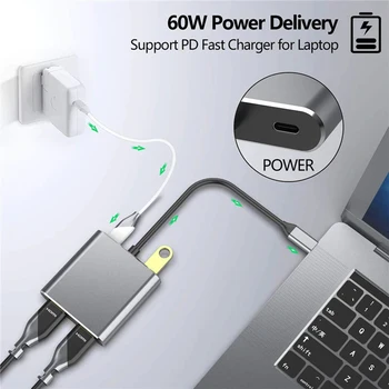 

4 in1 Type C HDMI Adapter 4K USB C to Dual HDMI USB 3.0 PD Charge Port USB-C Converter Cable for MacBook Samsung Dex Galaxy S10/