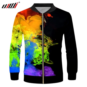 

UJWI 2019 Autumn 3D Print Artistic Colorful Paint Jacket Men's Coat Man Outerwear Basic Jackets Long Sleeve Pocket Overcoats