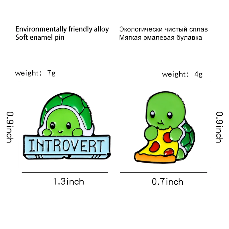 Интроверт Зеленая Черепаха пицца черепаха булавки Забавные милые животные Броши для женщин и мужчин эмалированные нагрудные булавки нужен личный космический значок