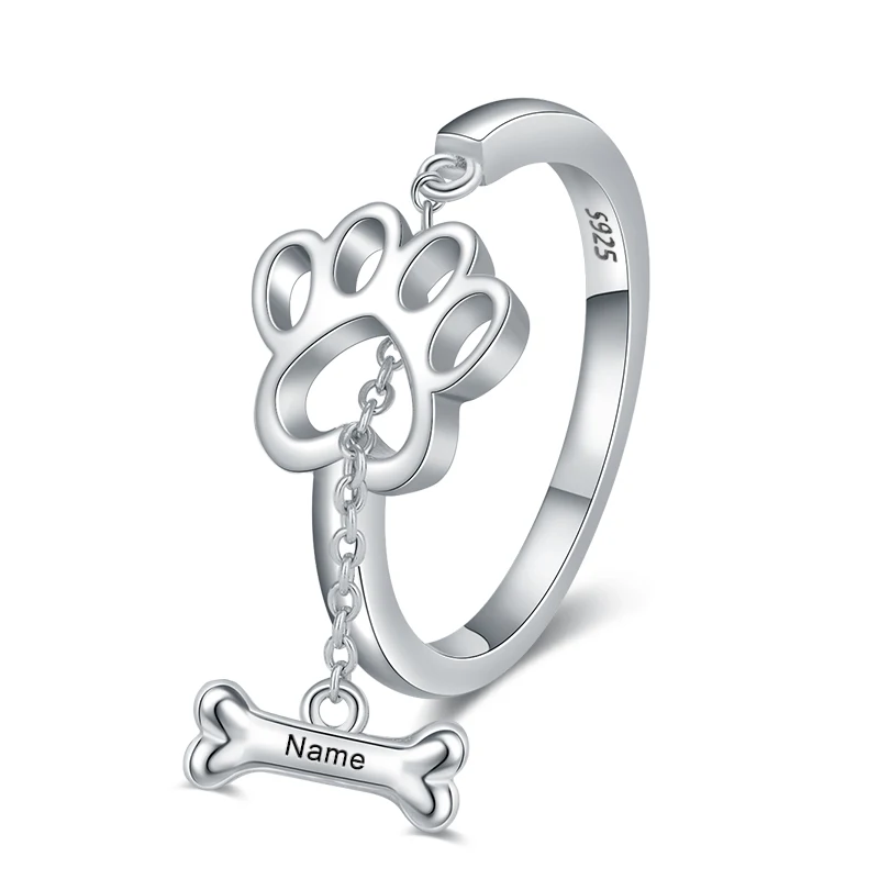 

XiaoJing 925 Sterling Silver Custom Dog claw bone engraved Name Ring Custom Stacking Rings Gift for Women Personalized Jewelry