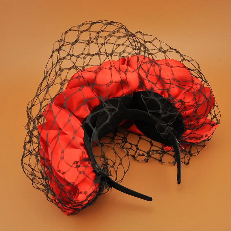 Супер большой цветок розы, повязка на голову, головные уборы с вуалью для женщин, модное шоу, фотосессия, женская большая Цветочная сетчатая повязка на голову, головной убор