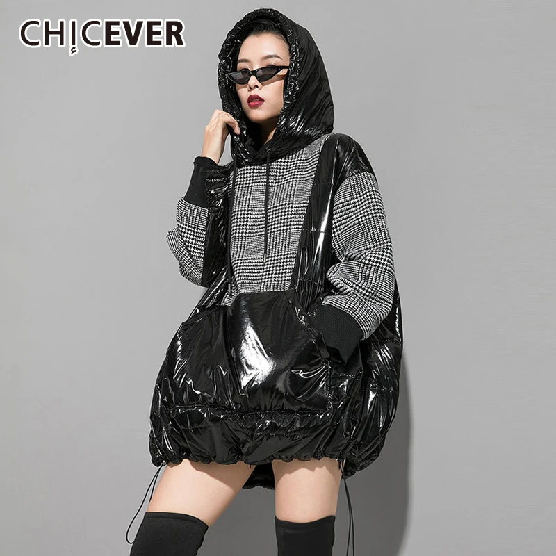 CHICEVER лоскутное хит разноцветное платье женское с капюшоном с длинным рукавом Свободный пуловер Большие размеры Толстые платья для женщин Зимняя Мода Новинка