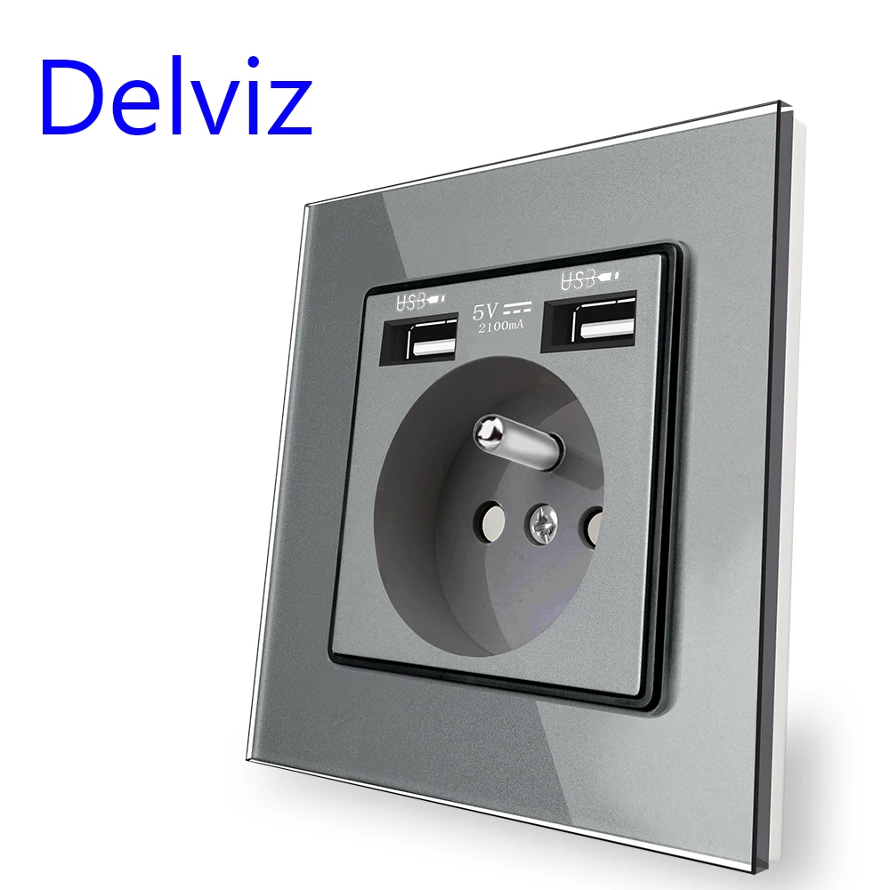 Delviz USB เต้ารับติดผนังสไตล์ฝรั่งเศส, พอร์ตชาร์จ USB คู่, หน้าจอโทรศัพท์ทนทาน, ปลั๊กไฟ16A เต้ารับไฟฟ้ามาตรฐานฝรั่งเศส 1
