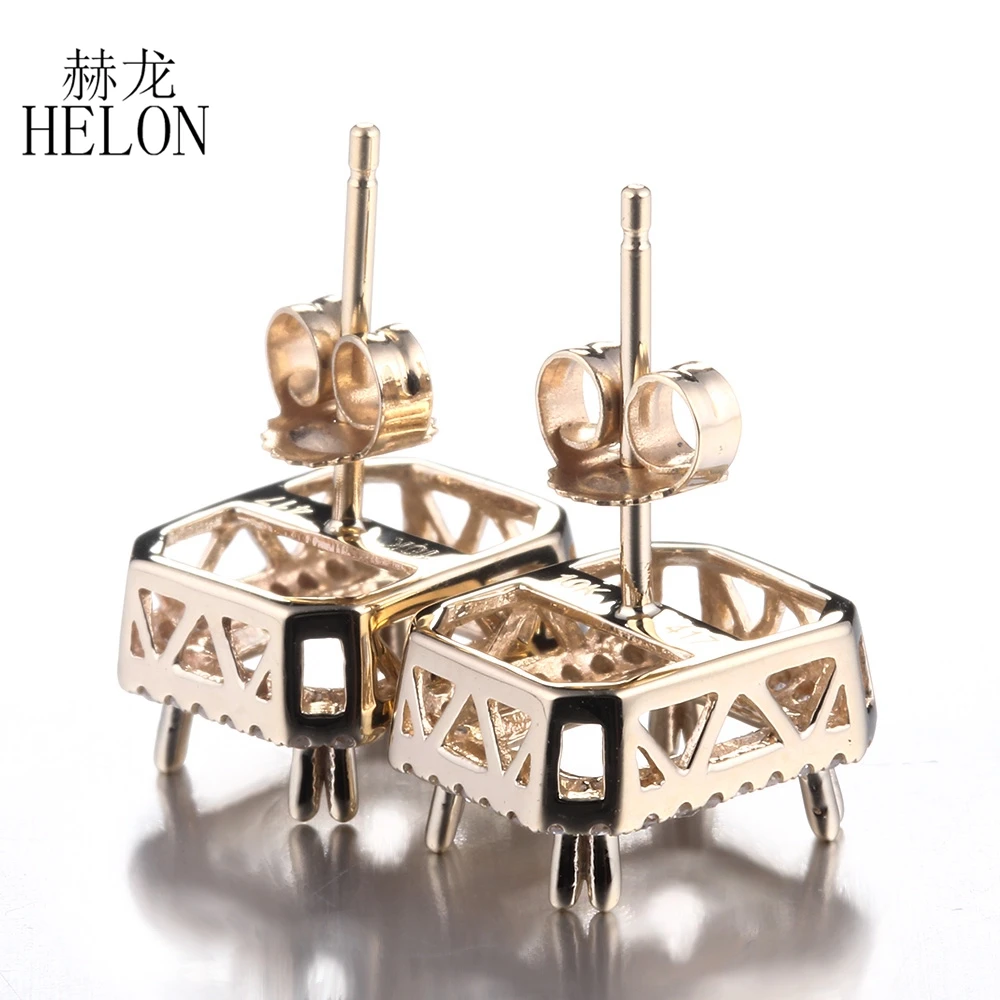 

HELON Emerald Cut 5x7mm Semi Mount Earring Solid 10K Yellow Gold VVS/DEF moissanite Stud Earring Women Trendy Jewelry