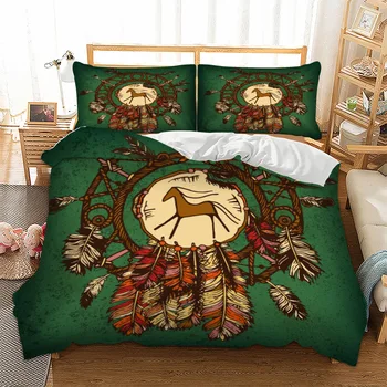 

Indiana feather pattern bedding set with pillowcases Twin single double sizes duvet cover set polyester horse double bedclothes