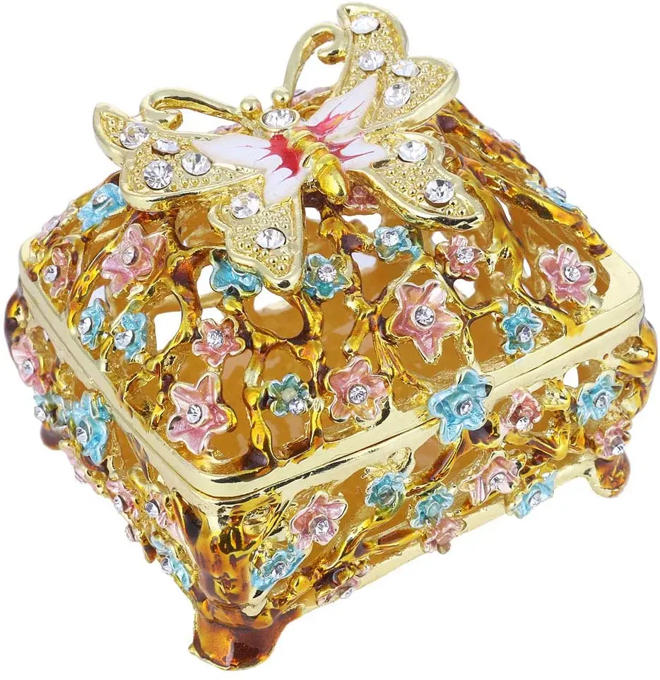Luxury Vintage Rectangle Metal Jewelry Box Trinket Organizer Storage with Butterfly Pattern for Women Girls | Украшения и