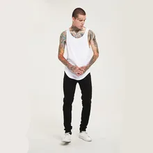 Высокая уличная модная мужская одежда Свободная майка мужская Нижняя Майка однотонная белая одежда стильная длинная майка с круглым вырезом