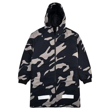 

Plus size men's autumn and winter fat men's plus size cotton coat mid-length loose hooded camouflage cotton coat