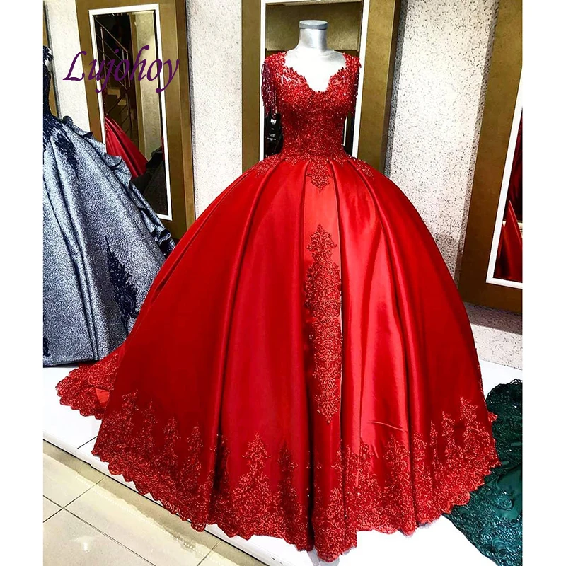 Red Luxury Quinceanera Dresses Ball Gown Plus Size Puffy Beaded Masquerade 15 year old Sixteen Sweet 16 Prom Dress | Свадьбы и