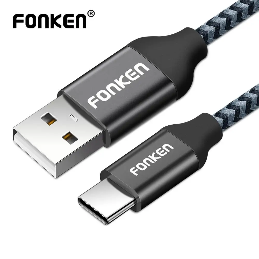 FONKEN type C USB кабель Быстрая зарядка для телефона зарядный шнур быстрое зарядное устройство 3 м 2 м 1 м Tipo C 3A Android Мобильный нейлоновый провод для передачи данных