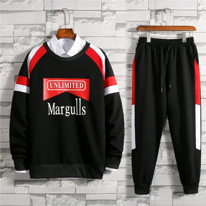 

2019 Spring New Style Hoodie Suit Men's Casual Sports Fashion Handsome Printed Letter Crew Neck Set
