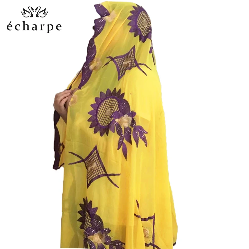 2019 New African Women Scarfs muslim embroidery soft chiffon big scarf for shawls wraps pashmina women scarf EC158