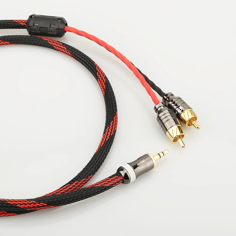  Hifi Canare 3.5mm to 2RCA Audio Cable PC Mobilephone Amplifier Interconnect High Quality 3.5 Jack t
