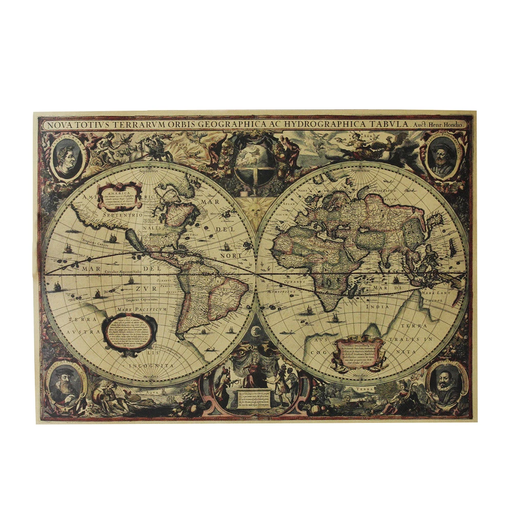 72*51CM Vintage Journal Poster Retro World Globe For Office School Cafe Nautical Chart On The Wall Travel Room Home Decoration